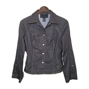 Yansi Fugel Denim Jacket Chain Detail Stretch Moto Military Women's‎ Size 8